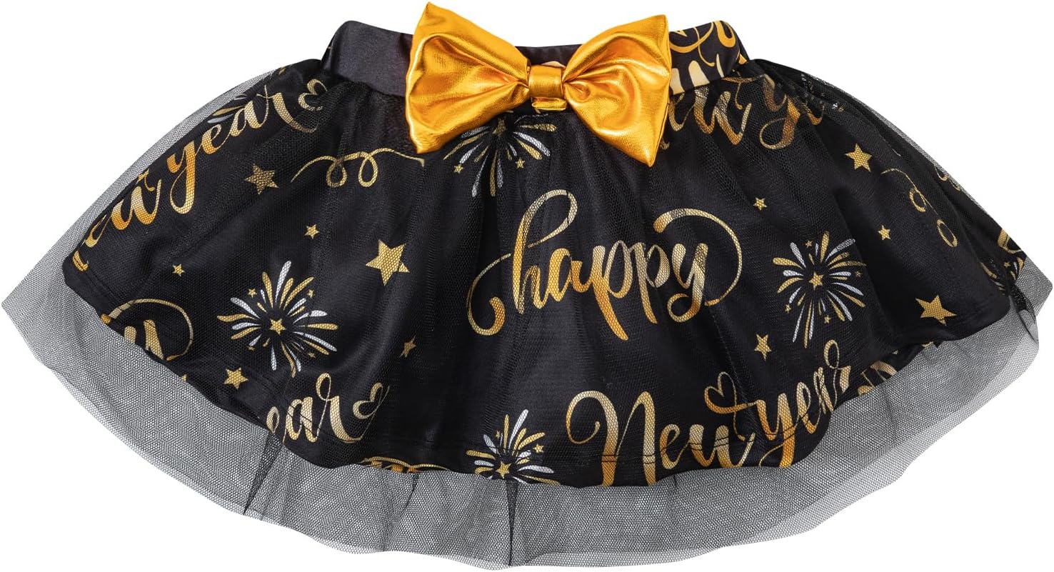 Infant Baby Girls My 1st New Year's Outfit Long Sleeve Romper Tulle Tutu Skirt Set