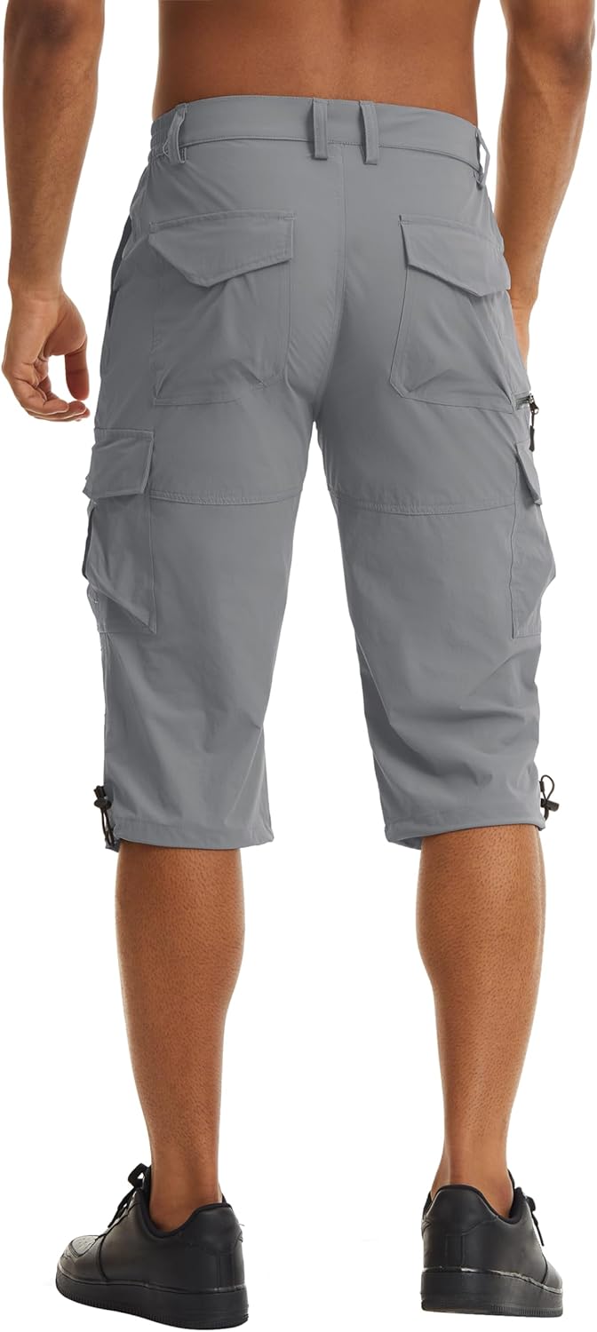 TACVASEN Men's Capri Pants Quick Dry Cargo Hiking Water Resistant Work Summer Long Shorts Below Knee - Image 3