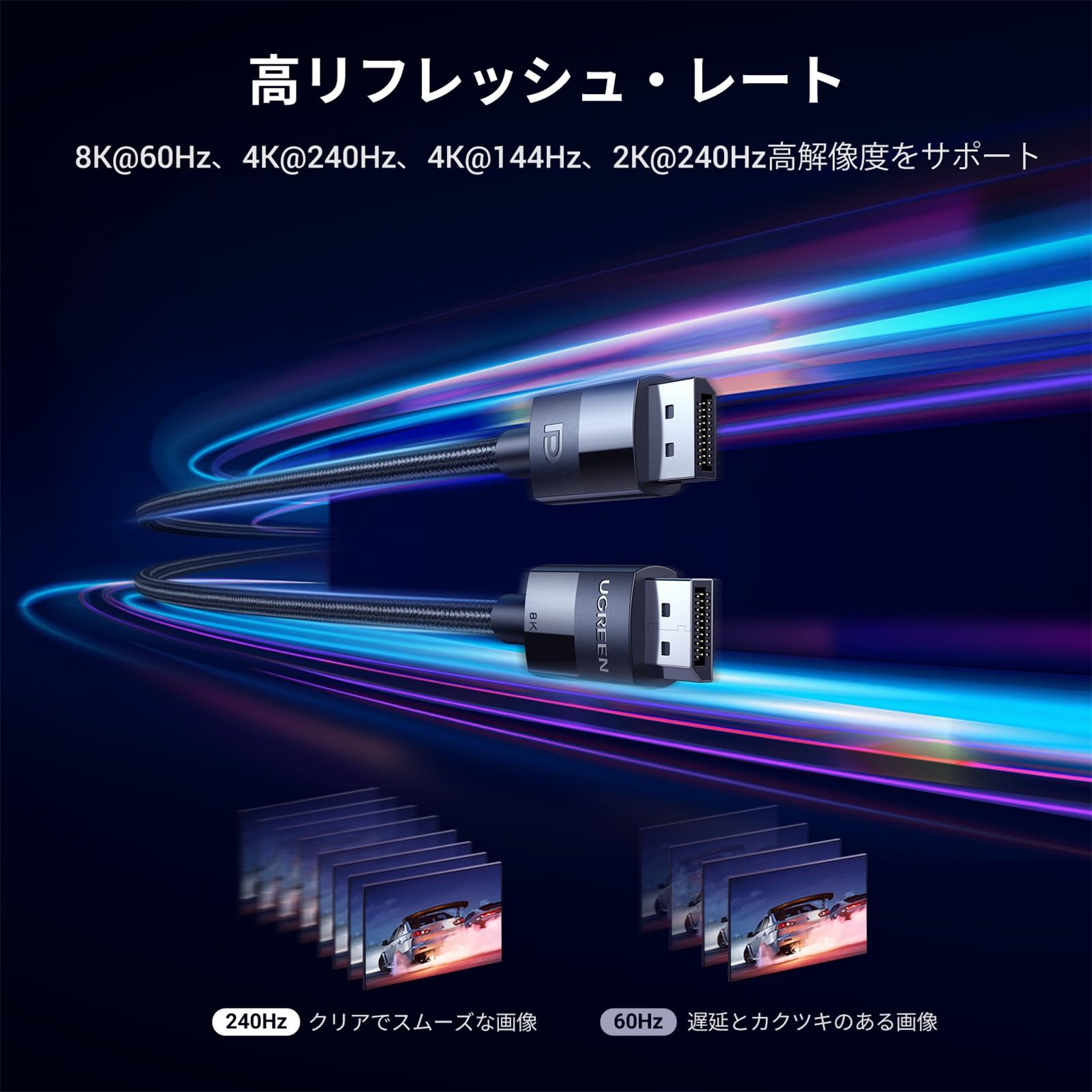 Amazon.co.jp: UGREEN ゲーミング 8K Displayport ケーブル 1.4
