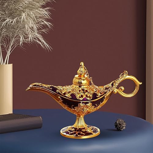 Miniatura 5 de Genie Lamp Myth Wishing Light - Disfraz de colección de metal con tapa extraíble, centro de mesa, centro de mesa, lámpara de estatua para decoración