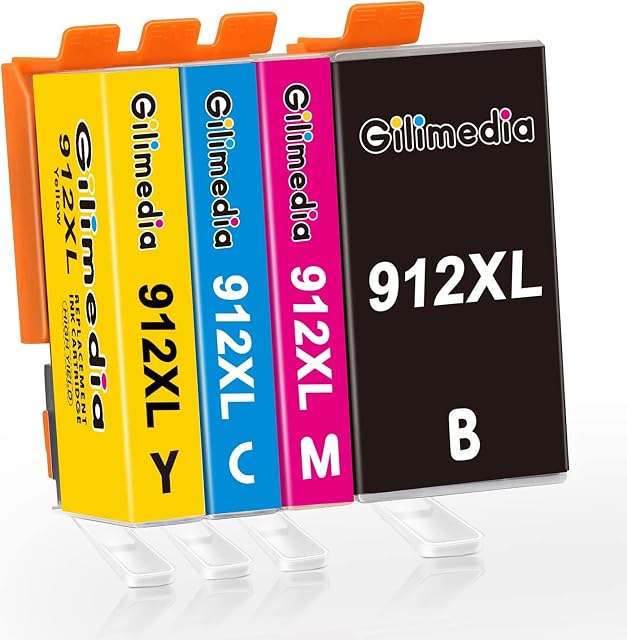 912 Ink Cartridges Multipack Upgrade Chips, Replacement for HP 912 XL 912XL Ink Cartridges Black Cyan Magenta Yellow, for HP OfficeJet 8012 8015 8010 8020 8022 8025 8024 8014 8017 8023 Printer, 4-Pack