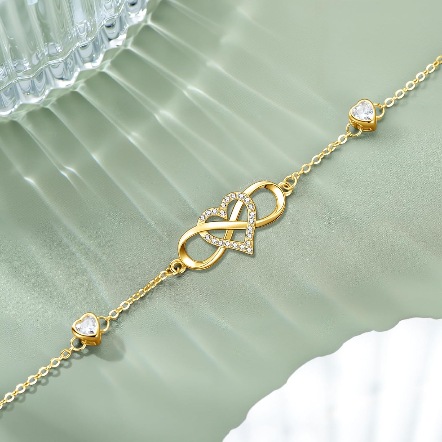 Dorunmo Infinity Bracelet Mom Bracelet 925 Sterling Silver 14K Gold Plated Infinity Heart Anklet for Women Christmas Jewelry Gifts for Wife Mom Daughter