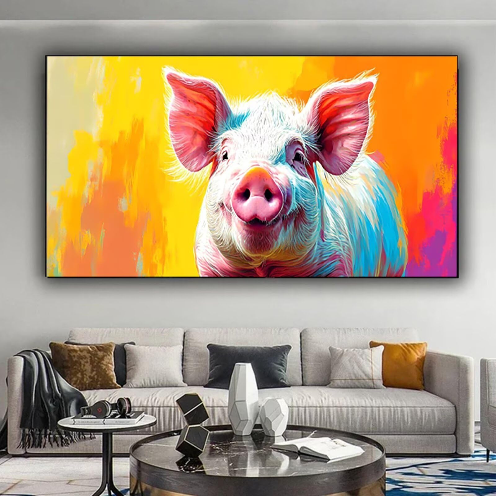 Malen nach Zahlen Kinder Tier Malen Nach Zahlen Erwachsene, Geschenke für Mädchen Junge Bastelset Set, Malen nach Zahlen Schwein | Malen nach Zahlen Ohne Rahmen, (60x120cm) Bastelset Erwachsene 8-Q