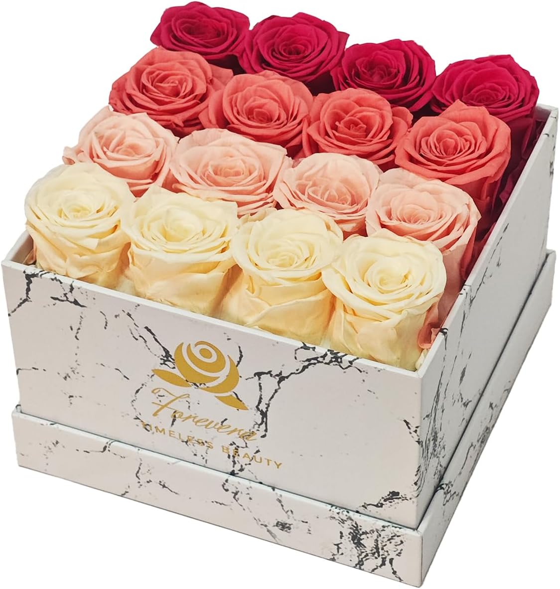 Forevera Eternal Roses Box |16 Multi-Color Preserved| For Weddings Real Long Lasting Flowers Last For Over A Year | Marble Box | Gift For Woman | Valentine Mother’s Day Gift