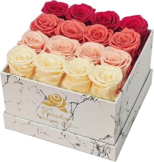 Forevera Eternal Roses Box |16 Multi-Color Preserved| For Weddings Real Long Lasting Flowers Last For Over A Year | Marble Box | Gift For Woman | Valentine Mother’s Day Gift (Pink)