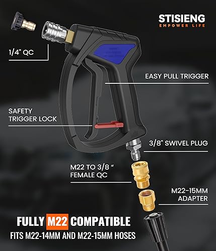 Miniatura 6 de Pistola de lavado a presión corta con giro de 360°, kit de pistola de lavado de alta presión con 5 puntas de boquilla, adaptadores M22-0.551 in y
