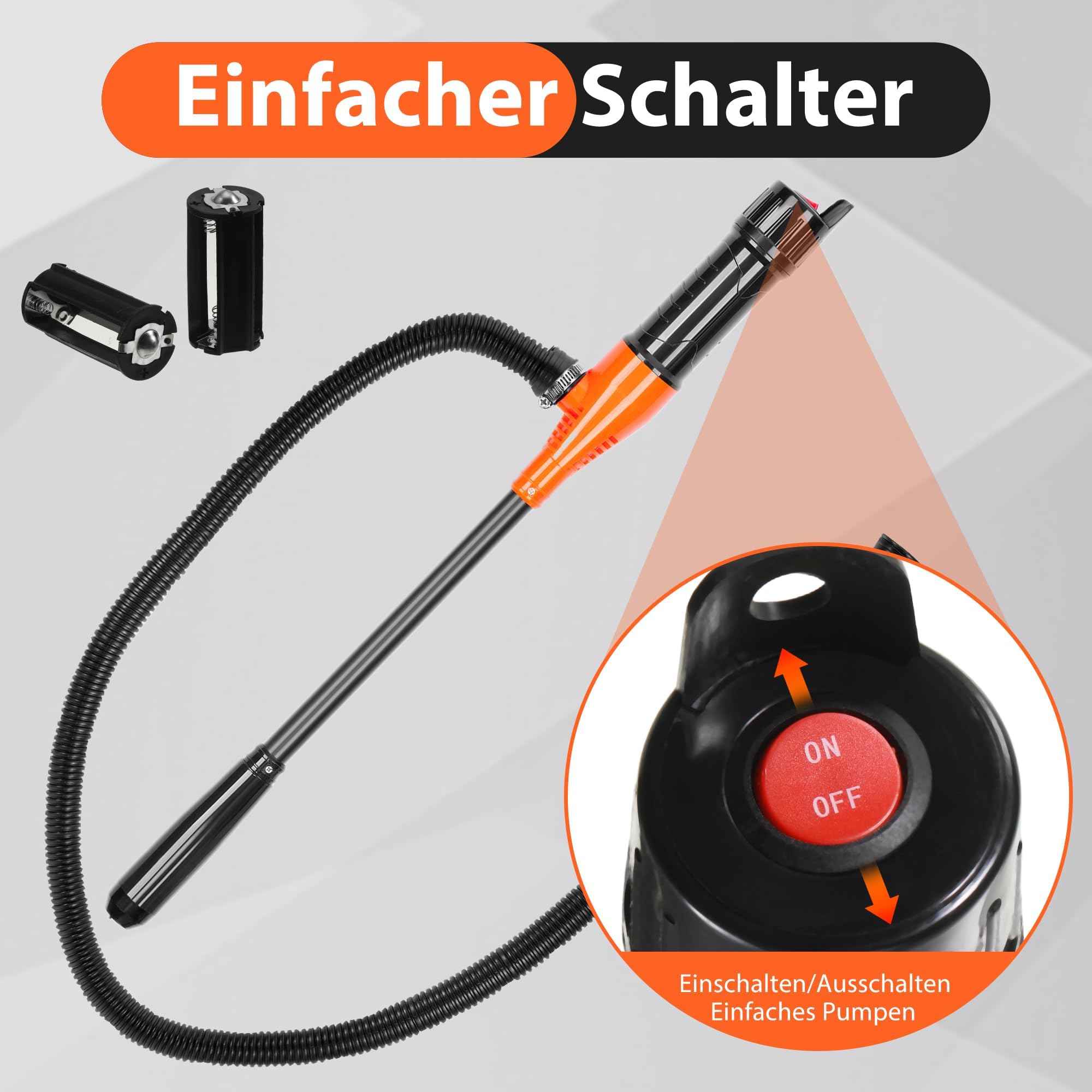 Pompa Trasferimento Liquido Pompa Multifunzione Alimentata a Batteria, Pompa Fino a 9 Litri (2,4 GPM) Al Minuto Pompa Portatile per Benzina, Diesel Acqua, Carburante (Arancione)