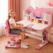 Kids Study Desk and Chair Set for 3-18 Years, Adjustable Height