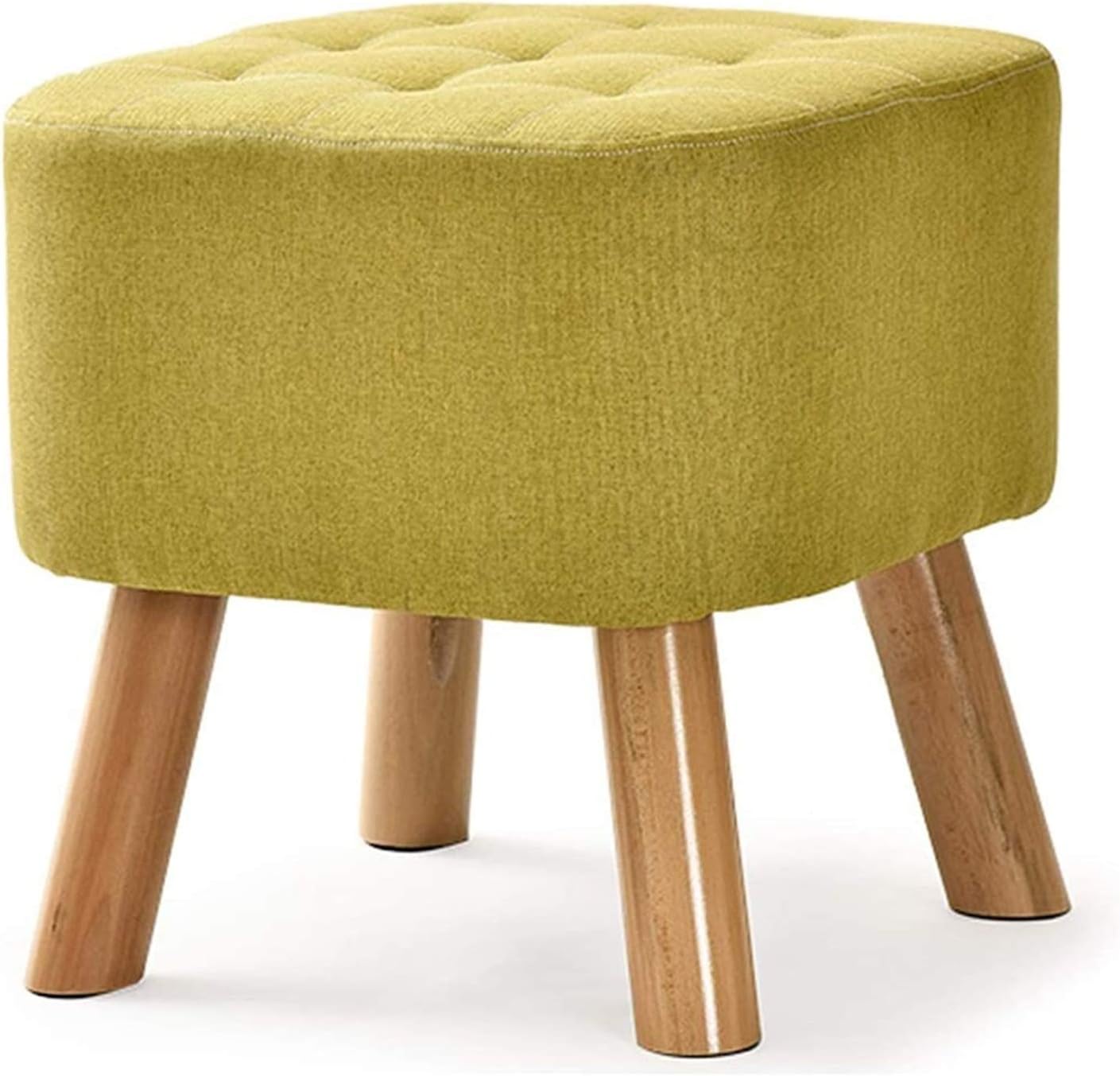 Round Footstool Footrest Chair Stool 4 Wooden Beech Legs Upholstered with Linen Fabric Cover (Grey) (Color : D)