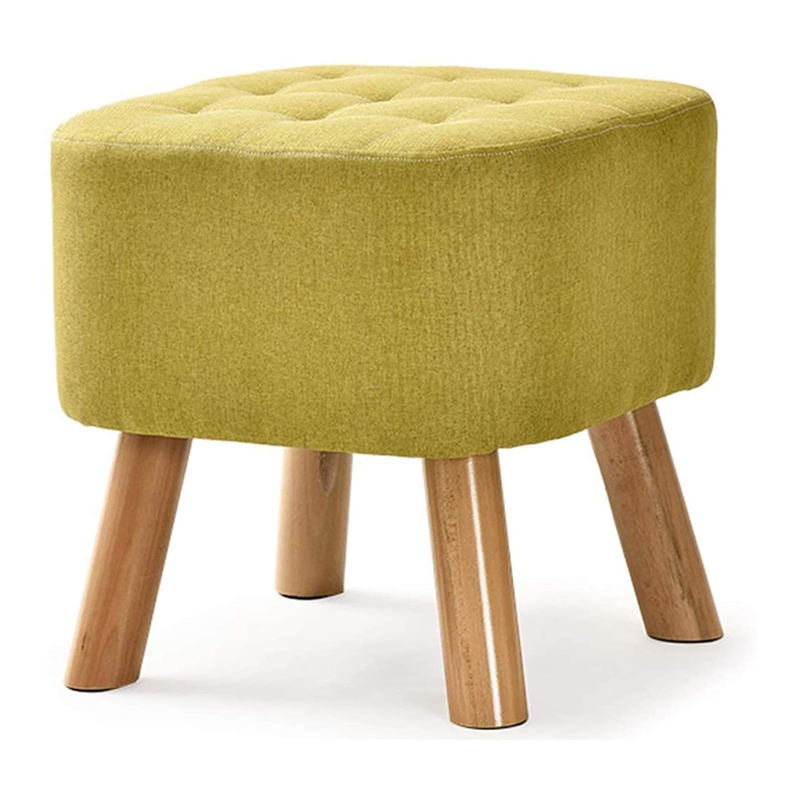 Tabouret Repose-Pieds Bois Hêtre Pouf Rond Salon Rembourré Tissu Gris LUNEZY