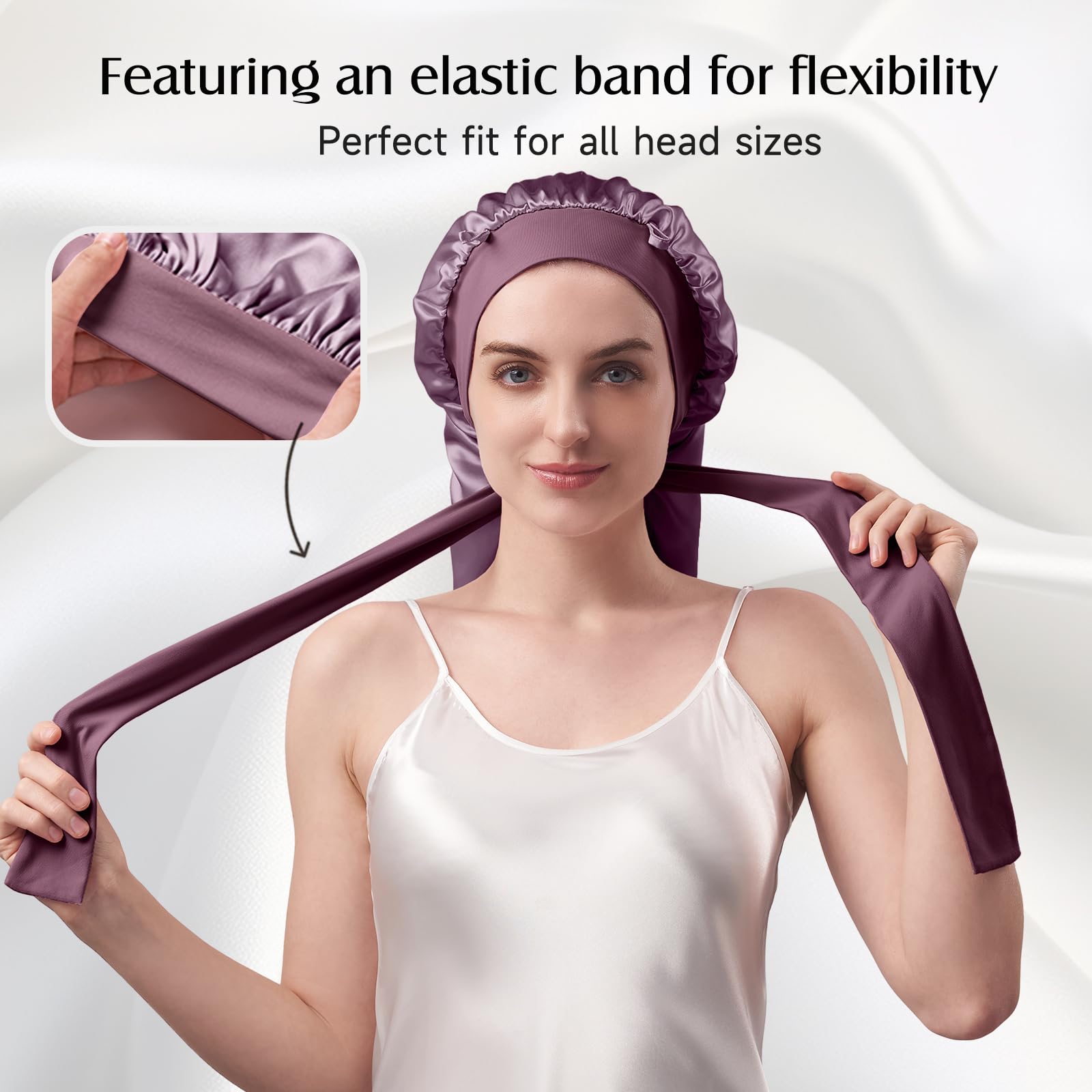 YFONG Double-Layered 100% Mulberry Silk Bonnet for Long Hair