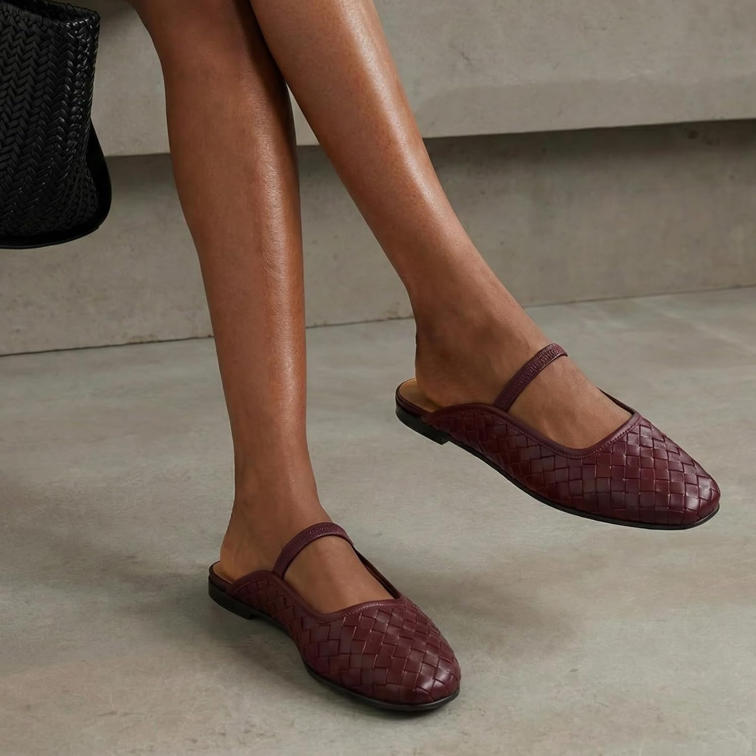 Flat Mules Sandals for Women Square Toe Mary Jane Flats Slip on Dressy Casual Slide Strappy Low Heel Backless Loafer Shoes - Image 3