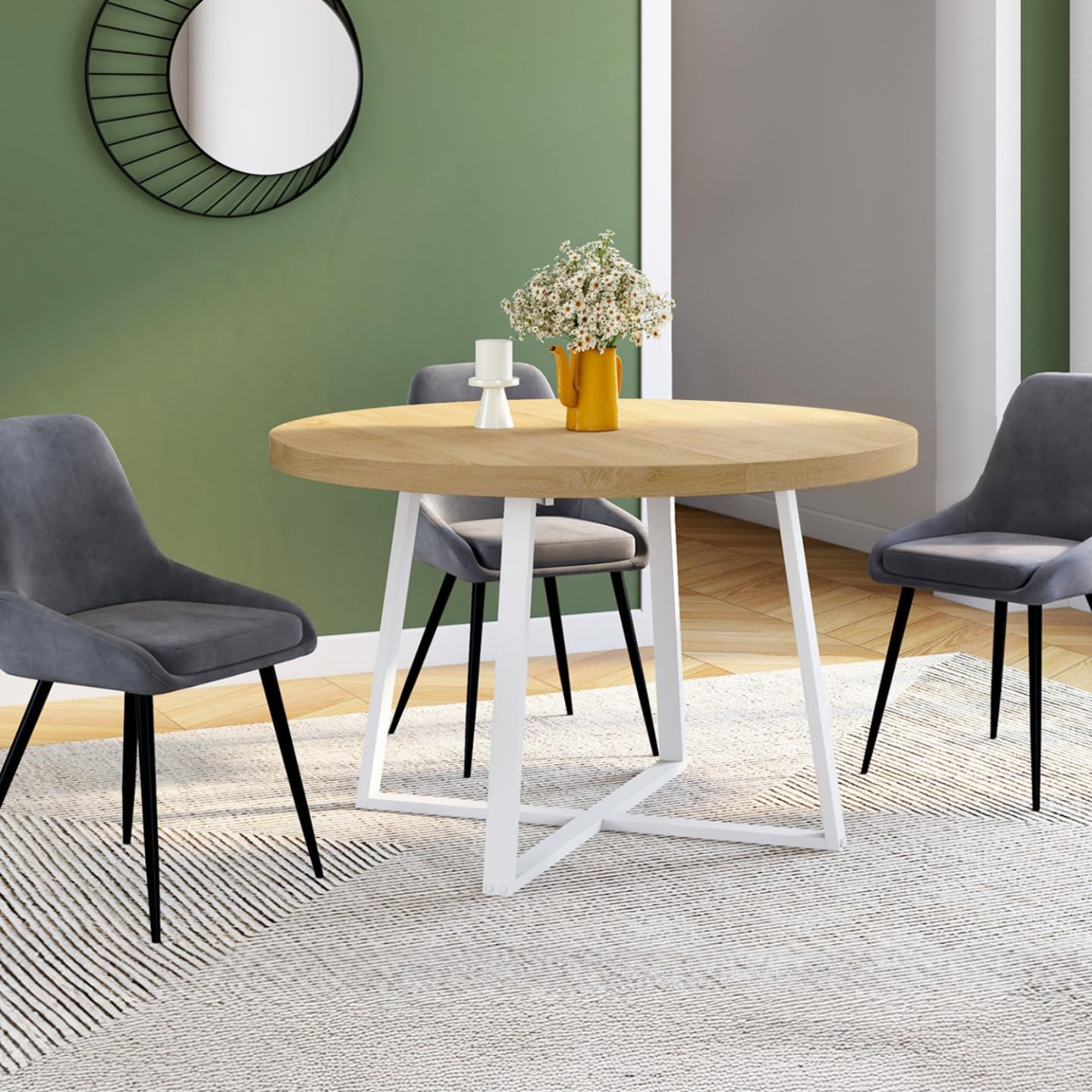 IDMarket - Mesa de Comedor Extensible Redonda Selma 4-10 Personas Madera y Blanco 110-200 cm