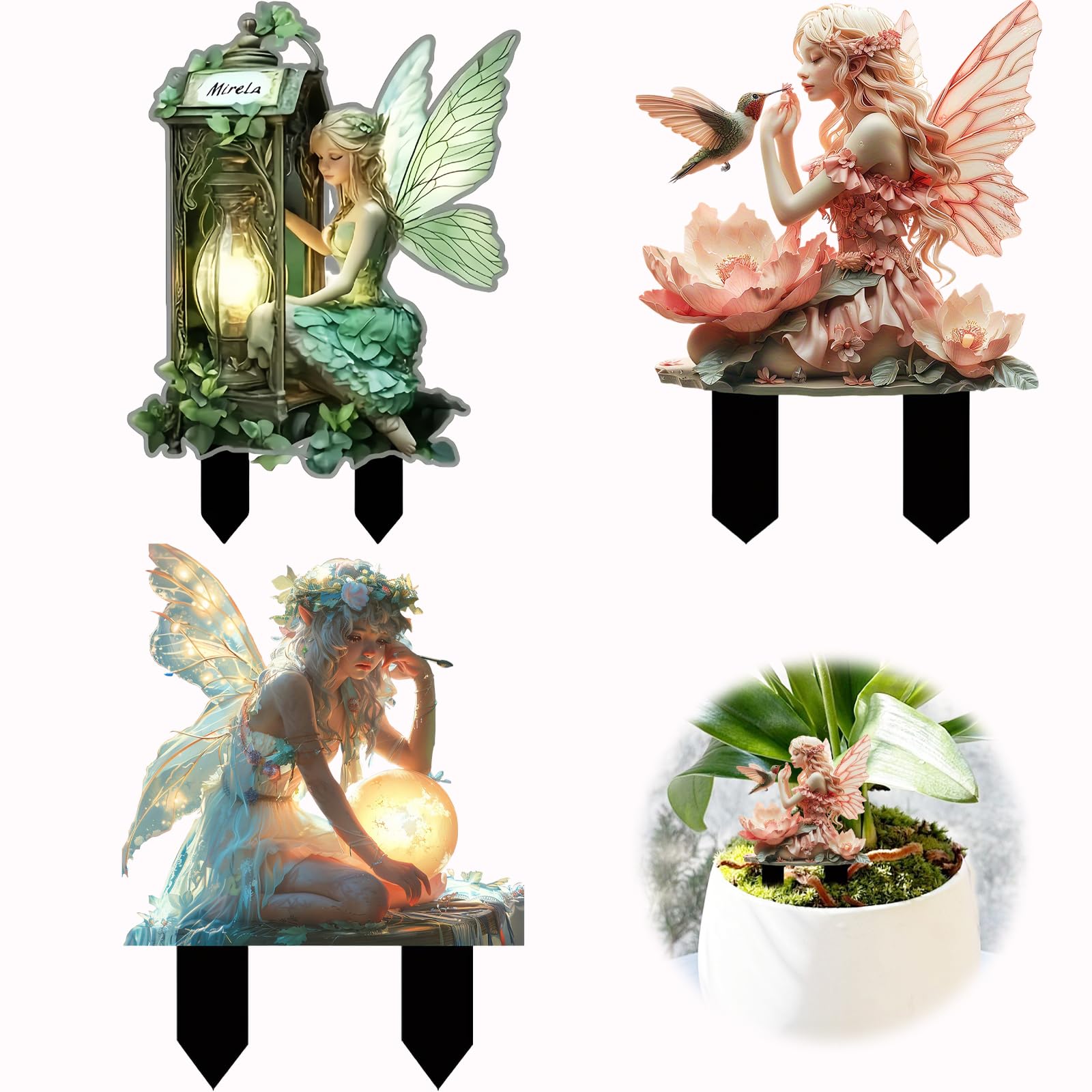 Cosiesnest 3 Pcs Fairies for Fairy Garden, Acrylic Fairy Garden Ornaments Outdoor, Whimsical Outdoor Fairy Garden Accessories Decor for Patio,Courtyards, Lawn and Flower Beds (Design 01)