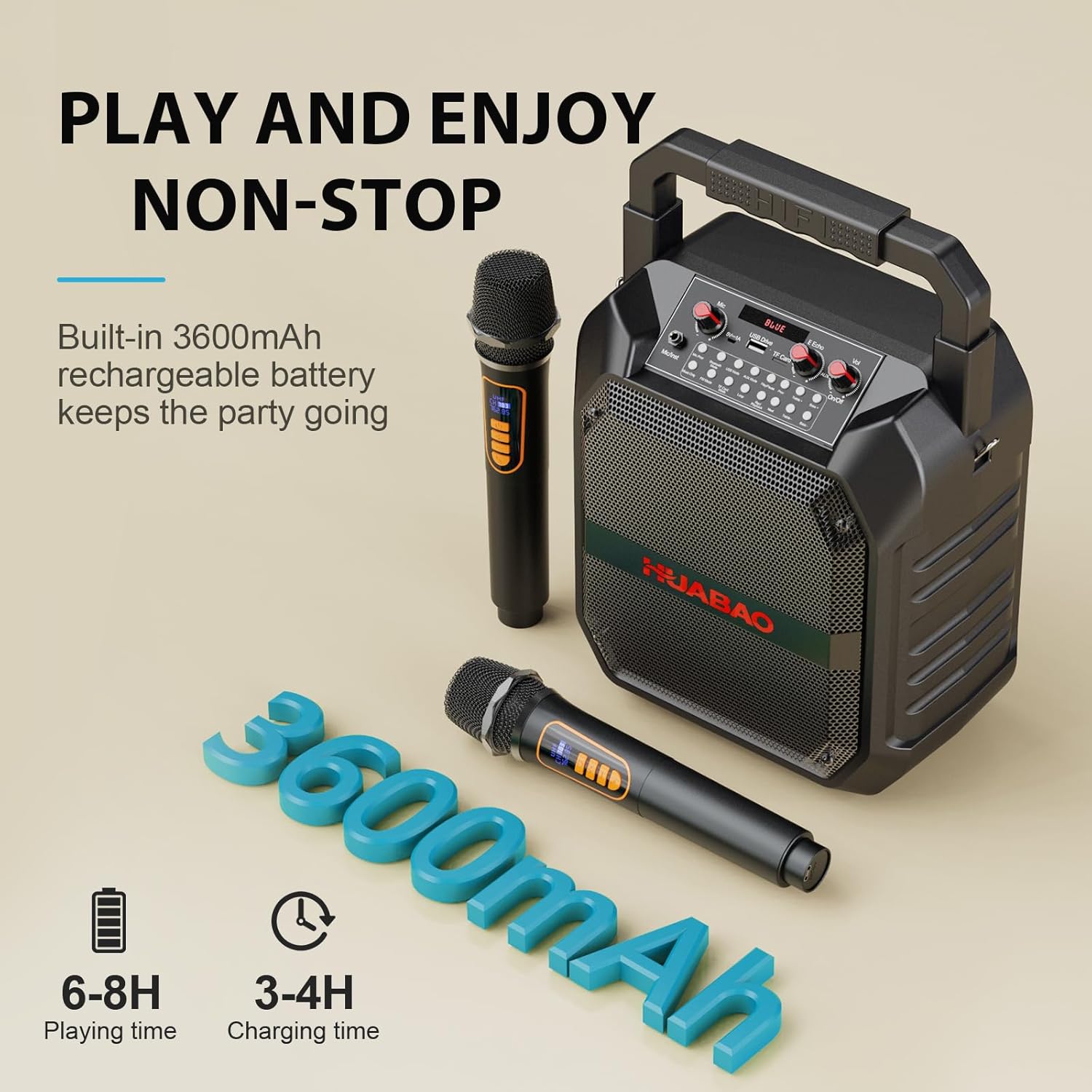 Portable Karaoke Machine with 2 Wireless Microphones, Bluetooth Speaker for Adults & Kids, Karaoke Speaker, PA System with Remote Control, TF Card/USB/FM/AUX Mode for Party, Home & Outdoor