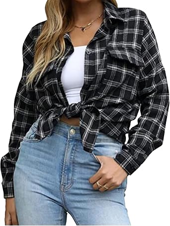 Bozanly Womens Flannel Buffalo Plaid 