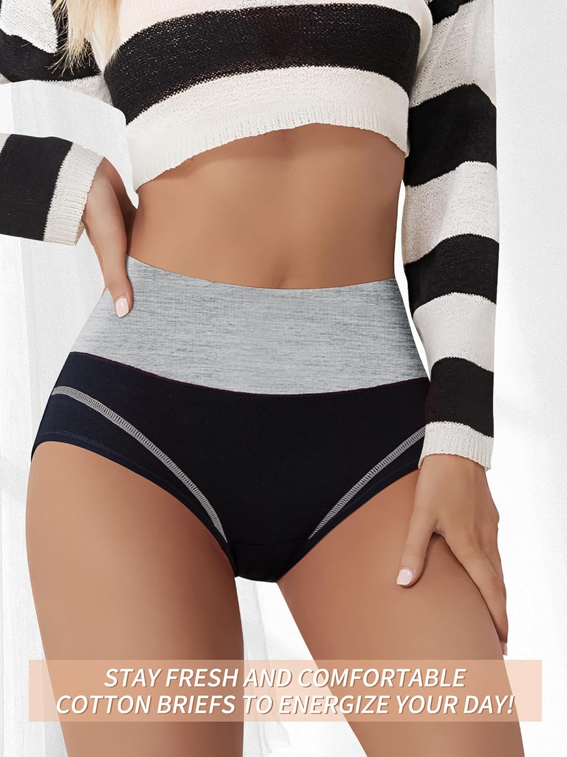 Buankoxy Women's High Waist Cotton Underwear Plus Size Soft Brief Panties 5 Pack - Image 7