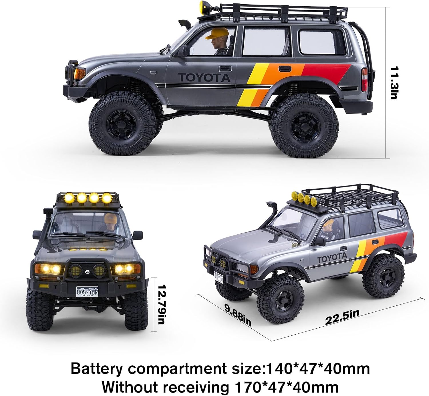 EAZYRC FMS FCX10 1/10 RC Crawler LC80 Series-Official Toyota Licensed,High-Performance RC Rock Crawler 4X4,Two Speed Transmission,Metal Chassis,Realistic LED Lights,2.4GHz RC Car for Adults (Grey)