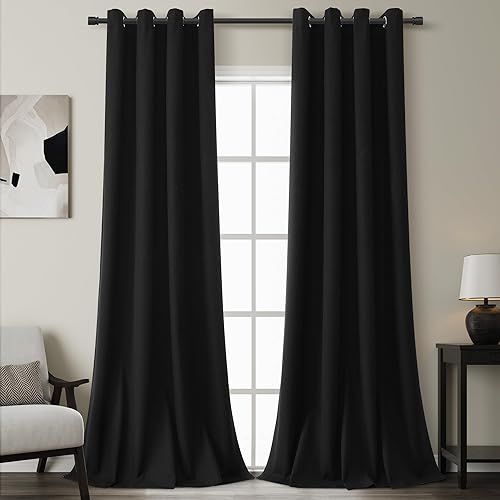 Nanspring 100% Blackout Linen Curtains for Bedroom Thermal Insulated Grommet Com