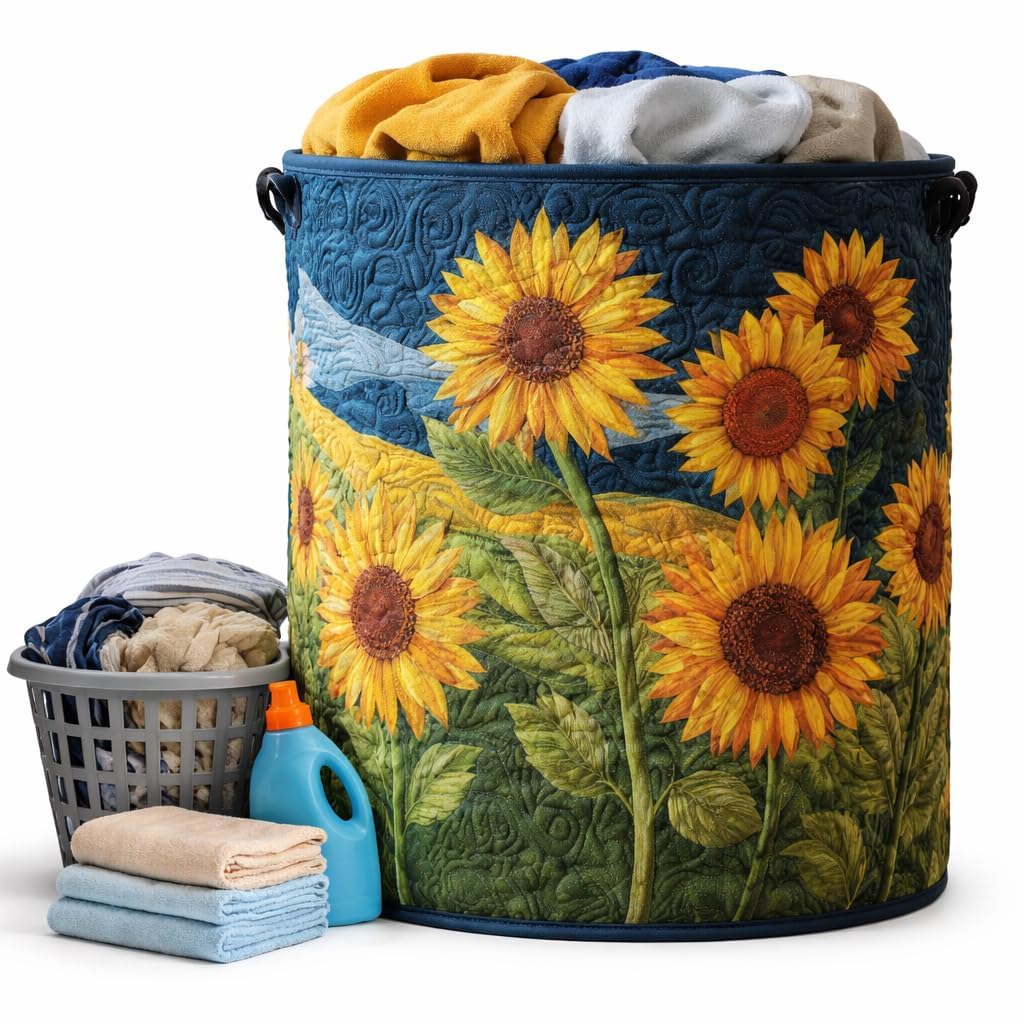 Quilted Laundry Basket with Handles,3 Sizes Foldable Quilted Storage Basket (A8,S(14in*18in)) — image 1