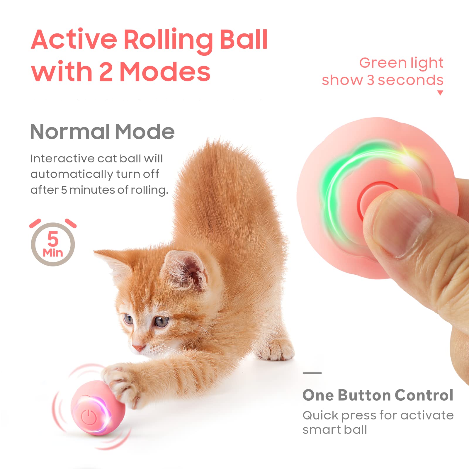 Jouet Interactif Pour Chat – Balle Automatique Rechargeable USB-C – Mouvements Imprévisibles, Stimule L'instinct De Chasse