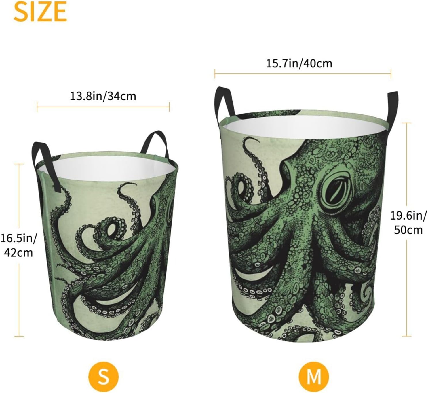 Green Octopus Laundry Basket With Handles, Foldable Laundry Hamper Oxford Cloth Dirty Clothes Basket Waterproof Clothes Toys Storage Bin Organizer for Bedroom Bathroom Dorm