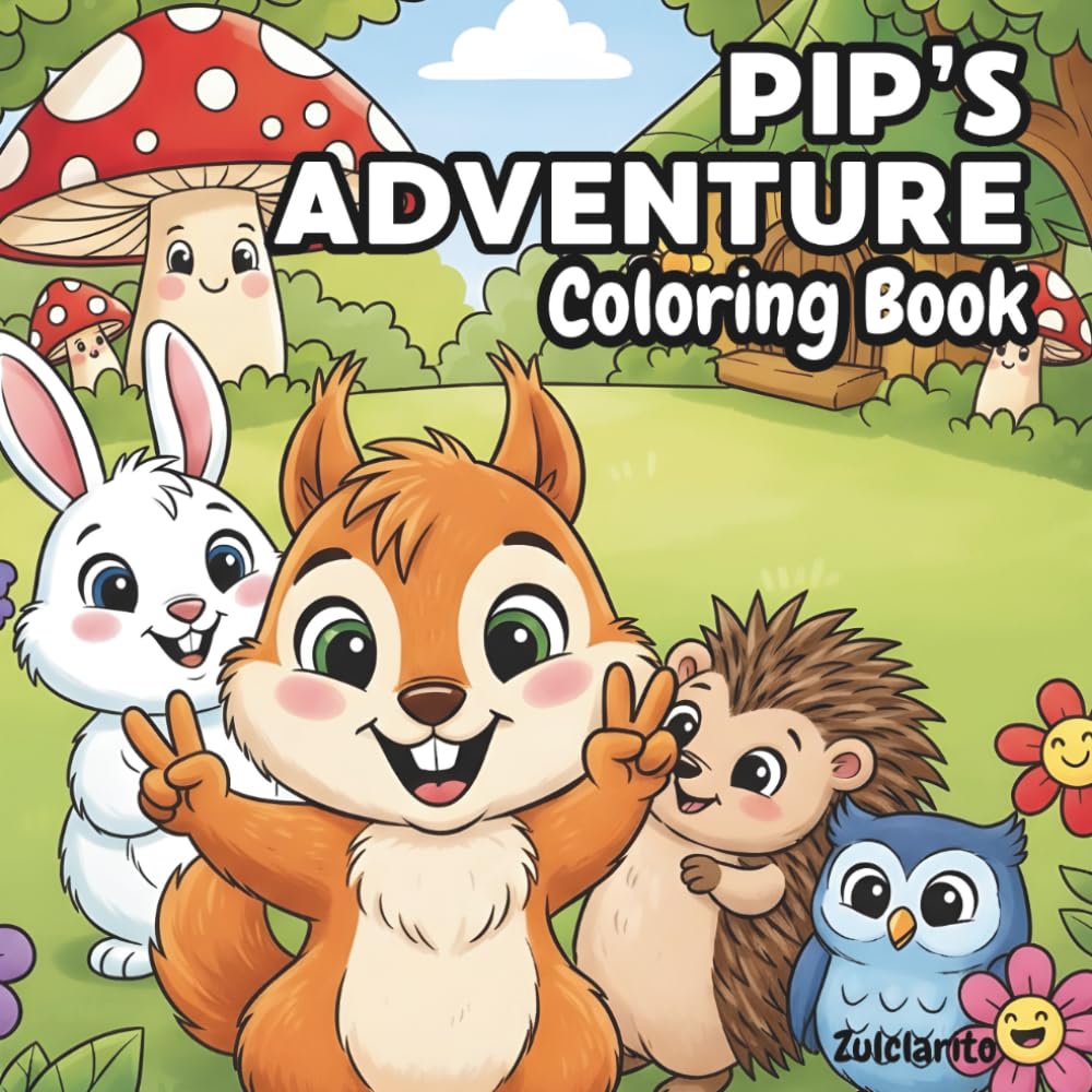 The Cutest Baby Animals Forest Coloring Book for Toddlers & Kids Ages 3-8: Mushroom Adventures with Pip the Squirrel