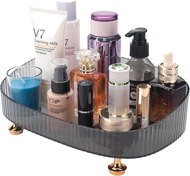 Organizer na perfumy do makijażu, łazienkowa tacka na toaletkę, dekoracyjna tacka na komodę, łazienkowy organizer na kosmetyki, produkty do pielęgnacji skóry, szara