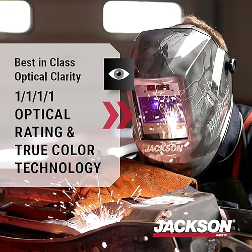 Miniatura 2 de Jackson Safety Casco de soldadura de oscurecimiento automático prémium con rango de sombra 310 claridad óptica 1111 125000 segundos Tiempo de