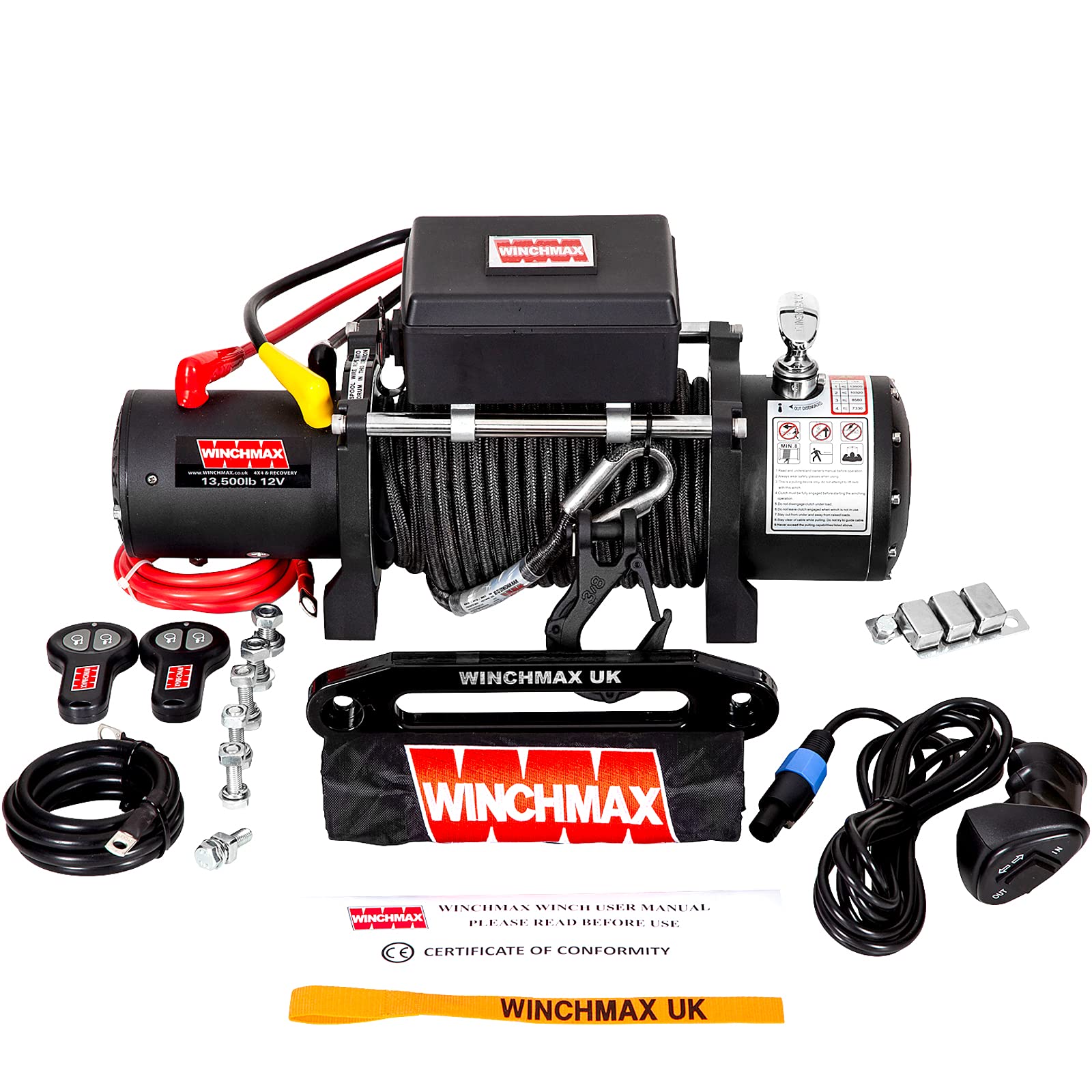 WINCHMAX SL-Serie 13500 Lb (6123 Kg) Elektrische Seilwinde 12V – Mit 26 M Stahlseil, Funkfernbedienung & Rollenseilführung, Militärische Qualität