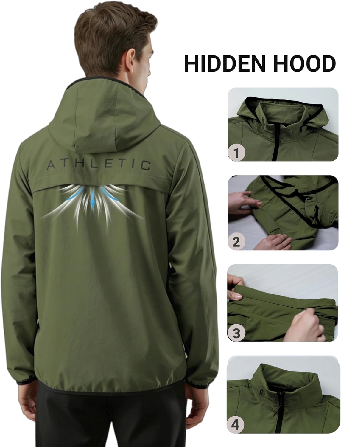 Simbora Jackets for Men,Lightweight Water Resistant Windbreaker,Zip Rain Jacket Hidden Hood Breathable Running Softshell