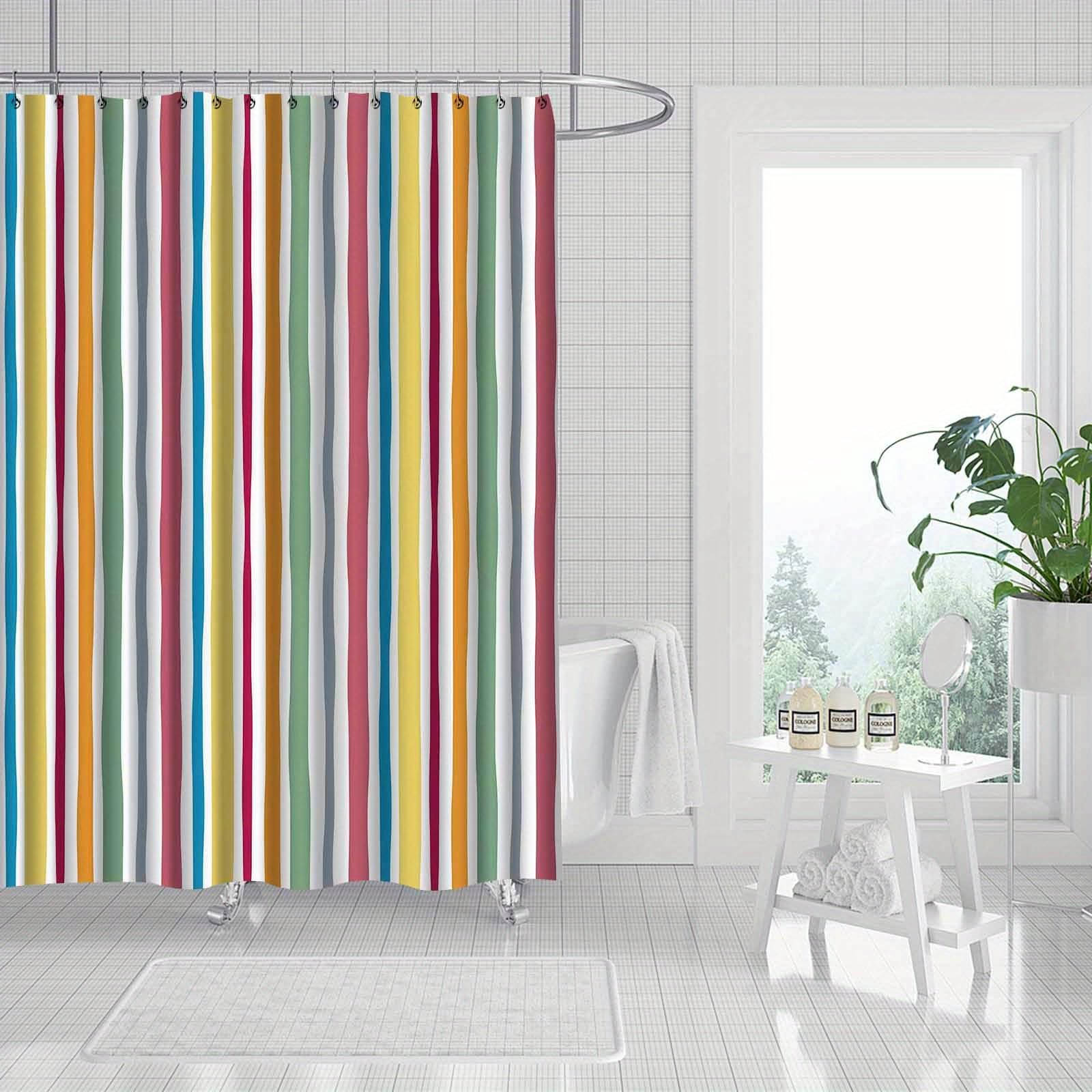 Zasłona prysznicowa w tęczowe paski, kolorowe pionowe paski do dekoracji łazienki, haczyki w zestawie (200 x 220 cm/wysokość)