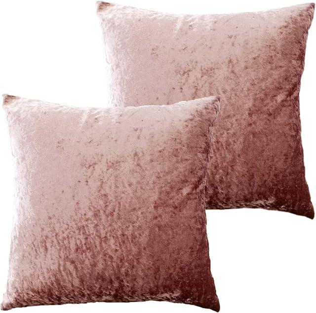 Olivia Rocco Set Of 2 Crushed Velvet Cushion Cover 43 x 43cm Sofa Bed Chair Soft Smooth Washable Square Cushions Pillows With Invisible Zipper For Couch Bedroom Living Room, Blush Pink