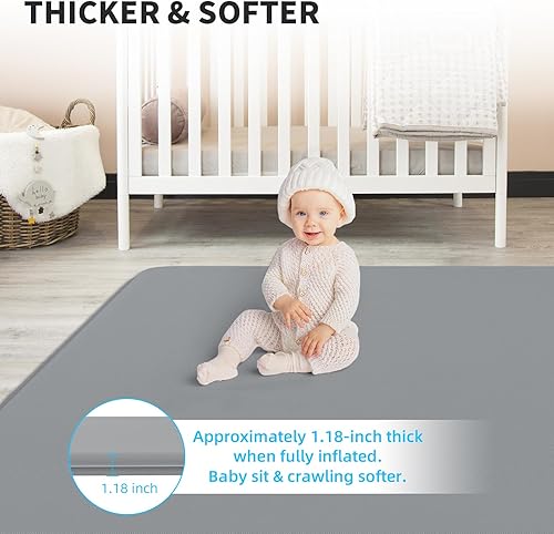 Miniatura 3 de Tapete de juego de 71 x 59 pulgadas para corralito, tapete de juego autoinflable para bebés y niños pequeños, tapete de juego enrollable e