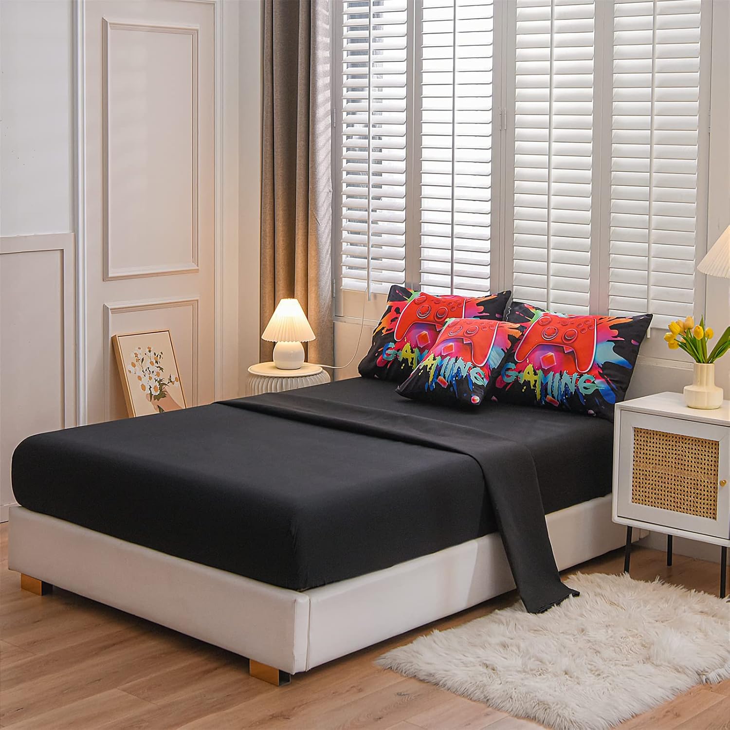 Aimuan Gamer Gaming Bedding Sets 3D Gamepad Comforter Sets for Boys Games Console Action Buttons Novelty Colorful Game Controller Modern Room Decor Home Quilt Set (Black, Twin 6PCS) - Image 3