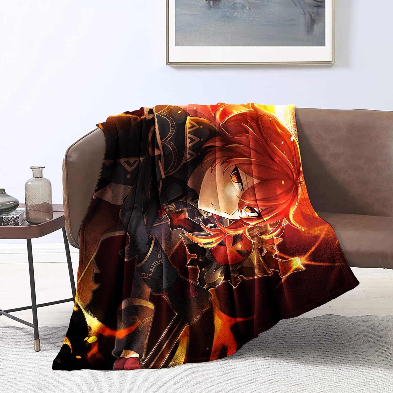 CHTLIFQ Digitally Printed Blanket Genshin Impact Diluc Plush Flannel Fleece ​Bed Blanket Sofa Bed Throws Fall Winter Blankets Kid's Bedding 47.3x59 inches Flannel （120x150cm）