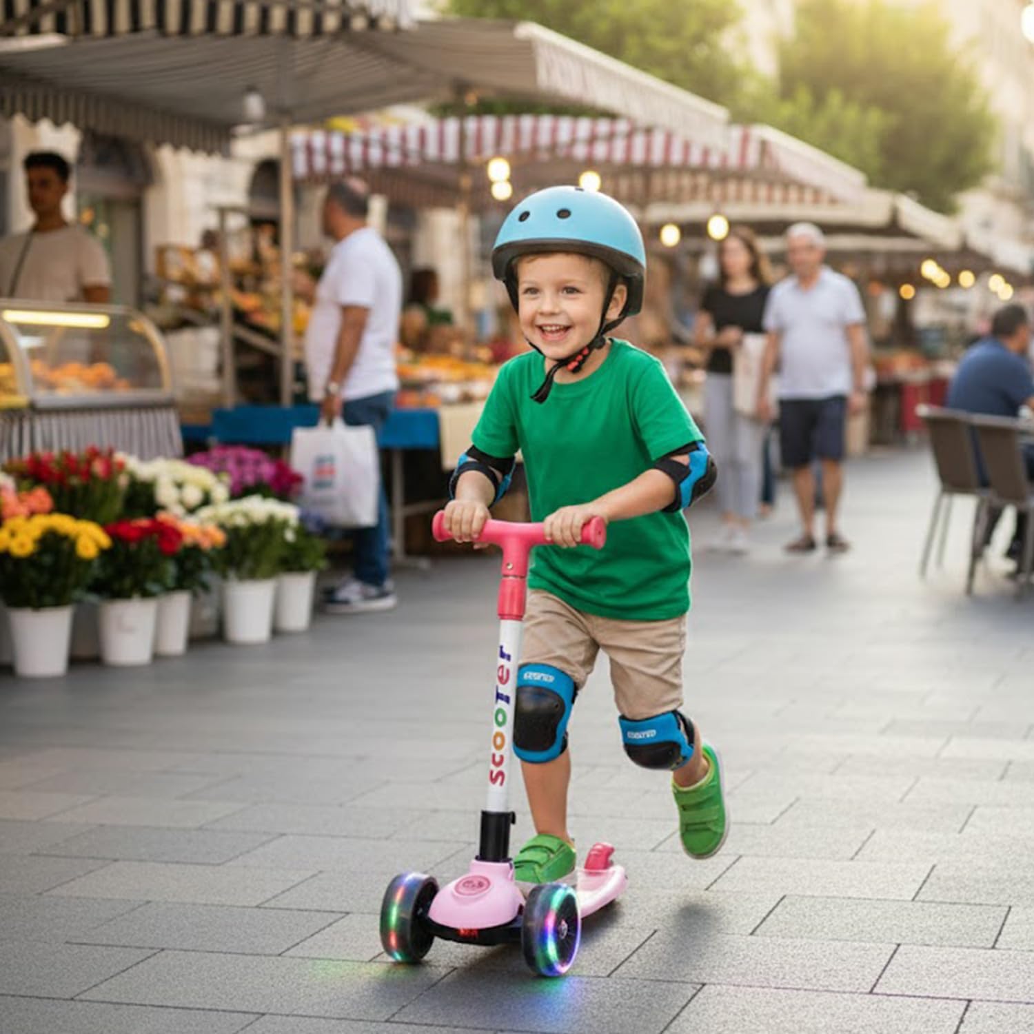 Kick Scooter for Kids, Foldable Scooter with 4 Adjustable Height Levels & Colorful Light Wheels, Lightweight Scooty for Boys & Girls (3+ Years, Pink)