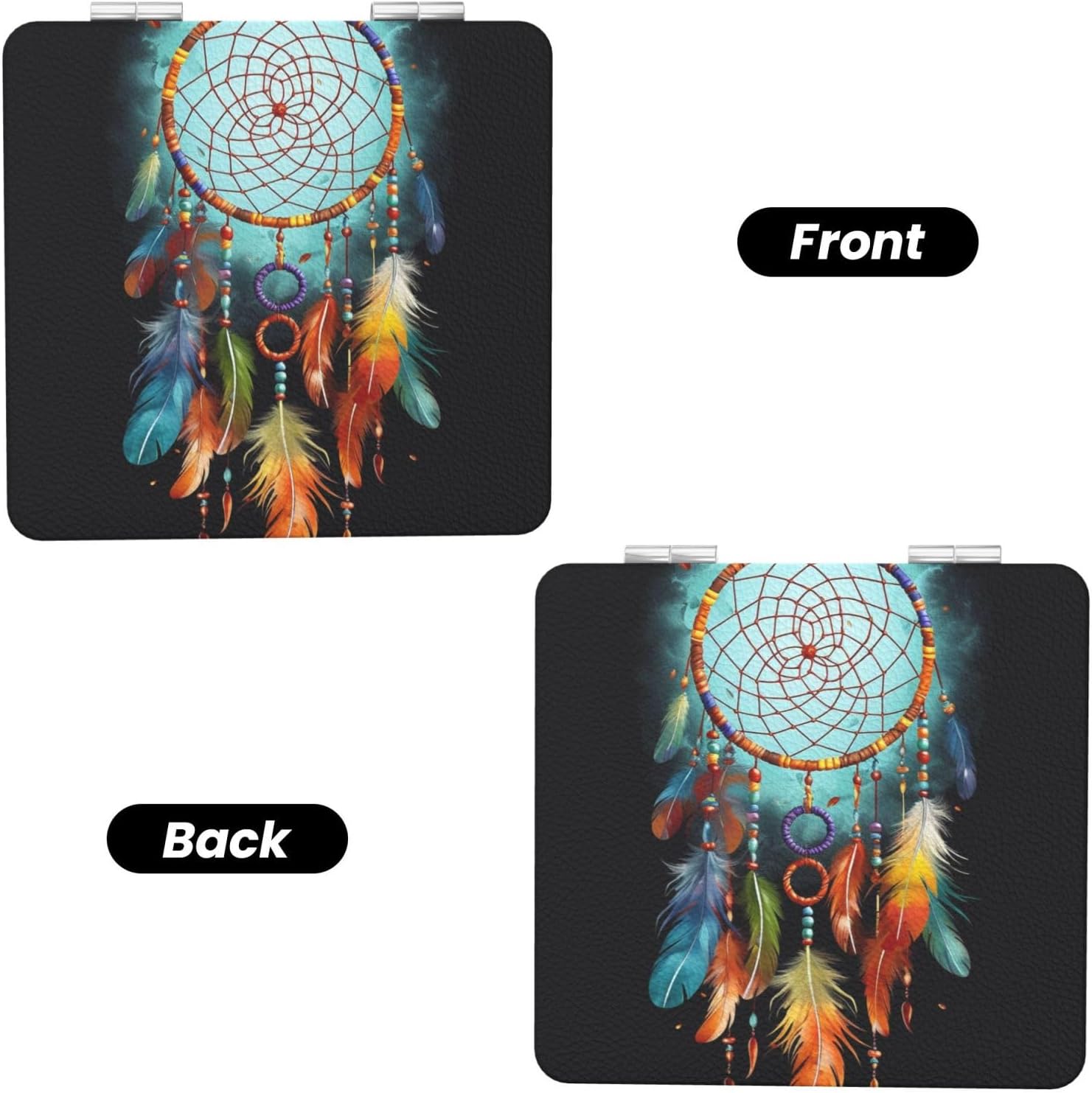 Feathers Dream Catcher Compact Mirror for Purse, Double-Sided 2X/1X Magnifying Mirror for Women Men, Travel Makeup Mirror for Handbag, Handheld Vanity Mirror for Gift image 2