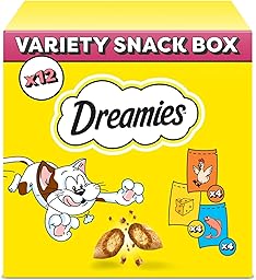 DREAMIES - Cat Treats - 12 x 60g - Multipack Biscuits - Variety Snack Box - 12 Pouches