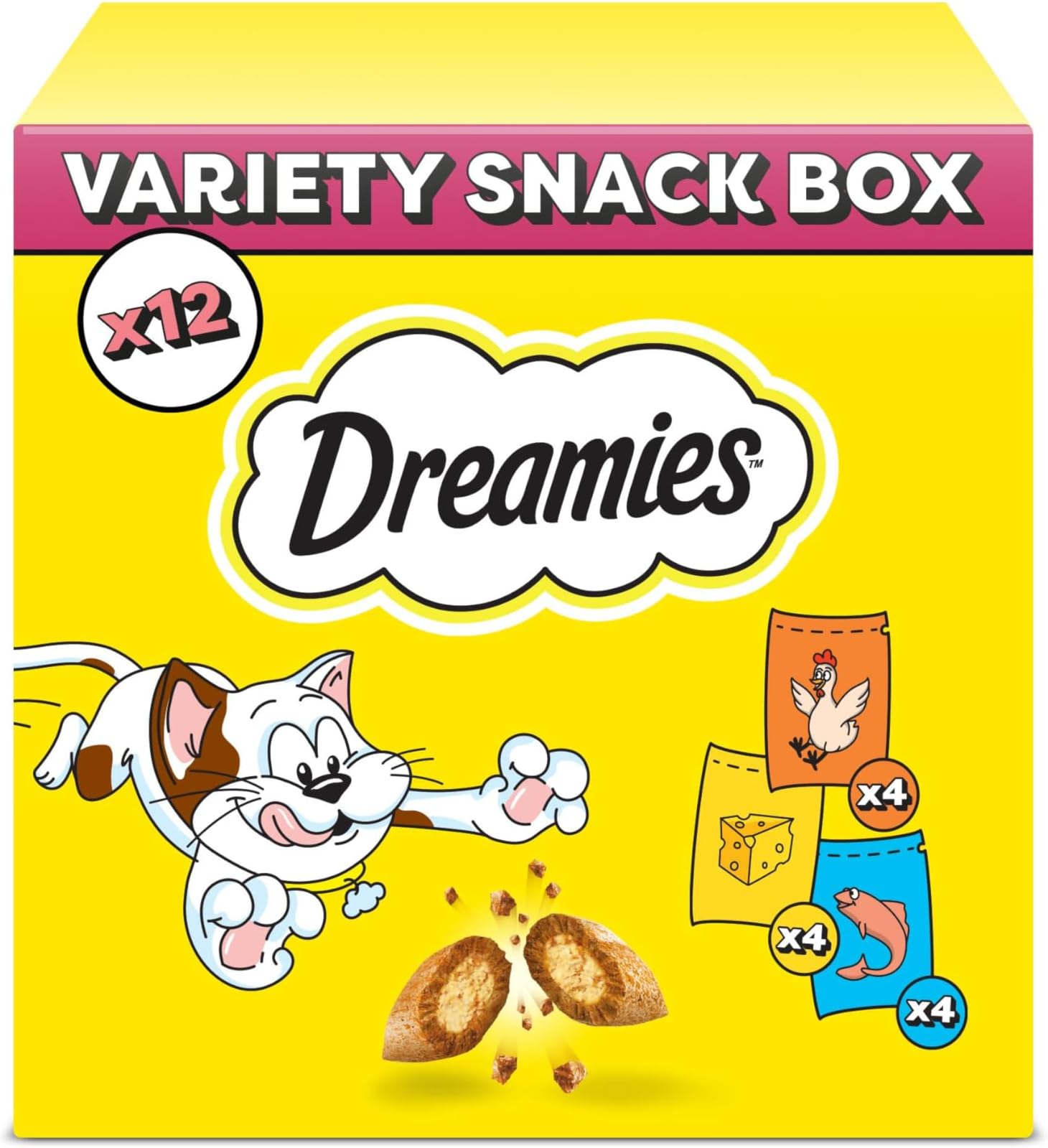 DREAMIES - Cat Treats - 12 x 60g - Multipack Biscuits - Variety Snack Box - 12 Pouches