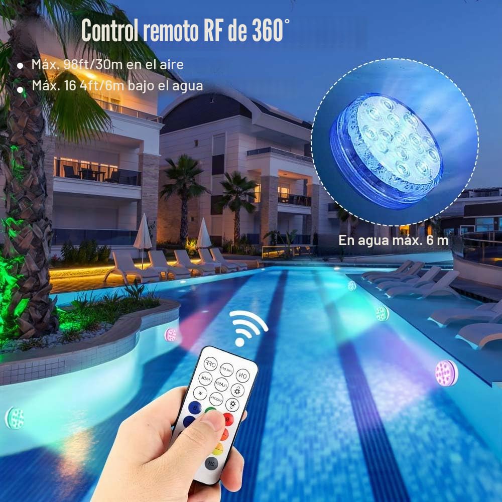 Luz LED subacuática, 4 unidades, iluminación RGB para piscina, estanque, acuario, resistente al agua, cambio de color, luces decorativas
