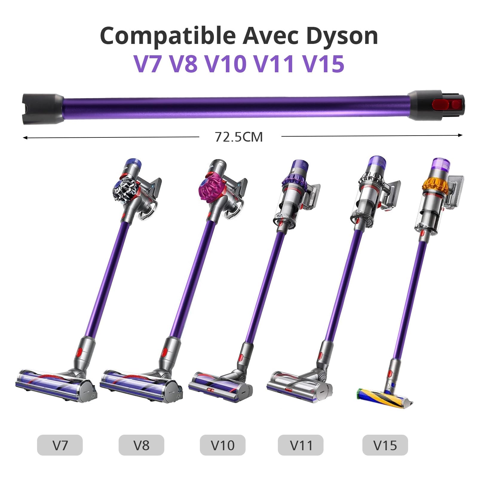 Cheerhom Rura teleskopowa, rura przedłużająca, rura kompatybilna z Dyson V7, V8, V10, V11, V15, odkurzacz do miotły, długość 73 cm, przedłużenie drążka do Dyson z dwiema małymi szczotkami, fioletowa