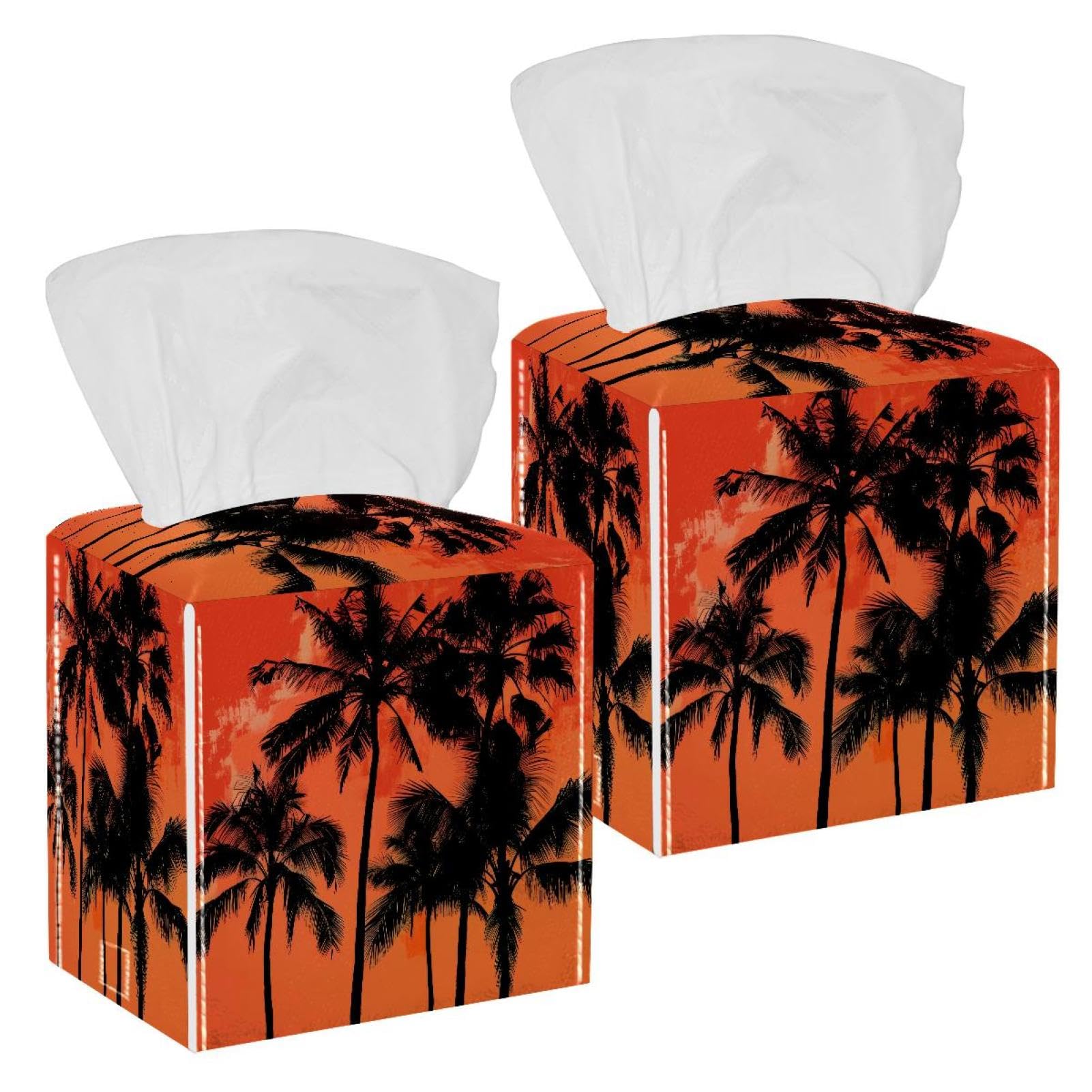 Silhouettes of Palms Tissue Box Cover, 2 Pack PU Leather Square Facial Tissue Dispenser Box holder for Home Office Car