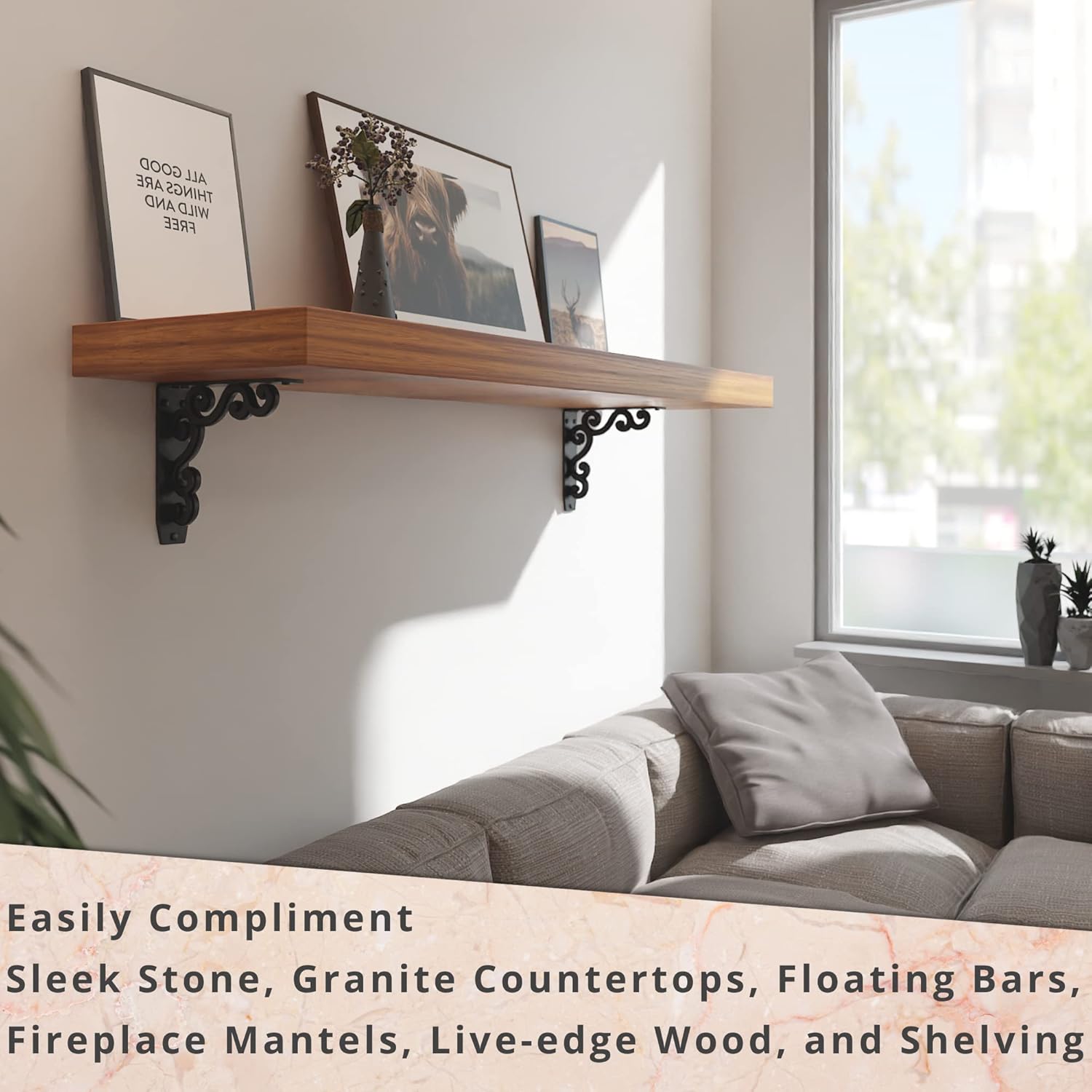 Starby Charleston Heavy Duty Steel Fireplace Mantel Brackets, Floating Shelf, Countertop Support - Hand Welded (2 Pack) (8 x 8 x 2)