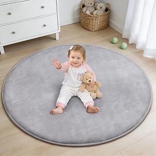 SEPARO Round Baby Play Mat for Floor,47 Inch Tummy Time Mat Foam Mats,Grey | Soft Support & Plush Feel Foam Mats Play Tent Mats for Infant,Kids,and Toddler Crawling,Non-Slip Back for Indoor Playhouses