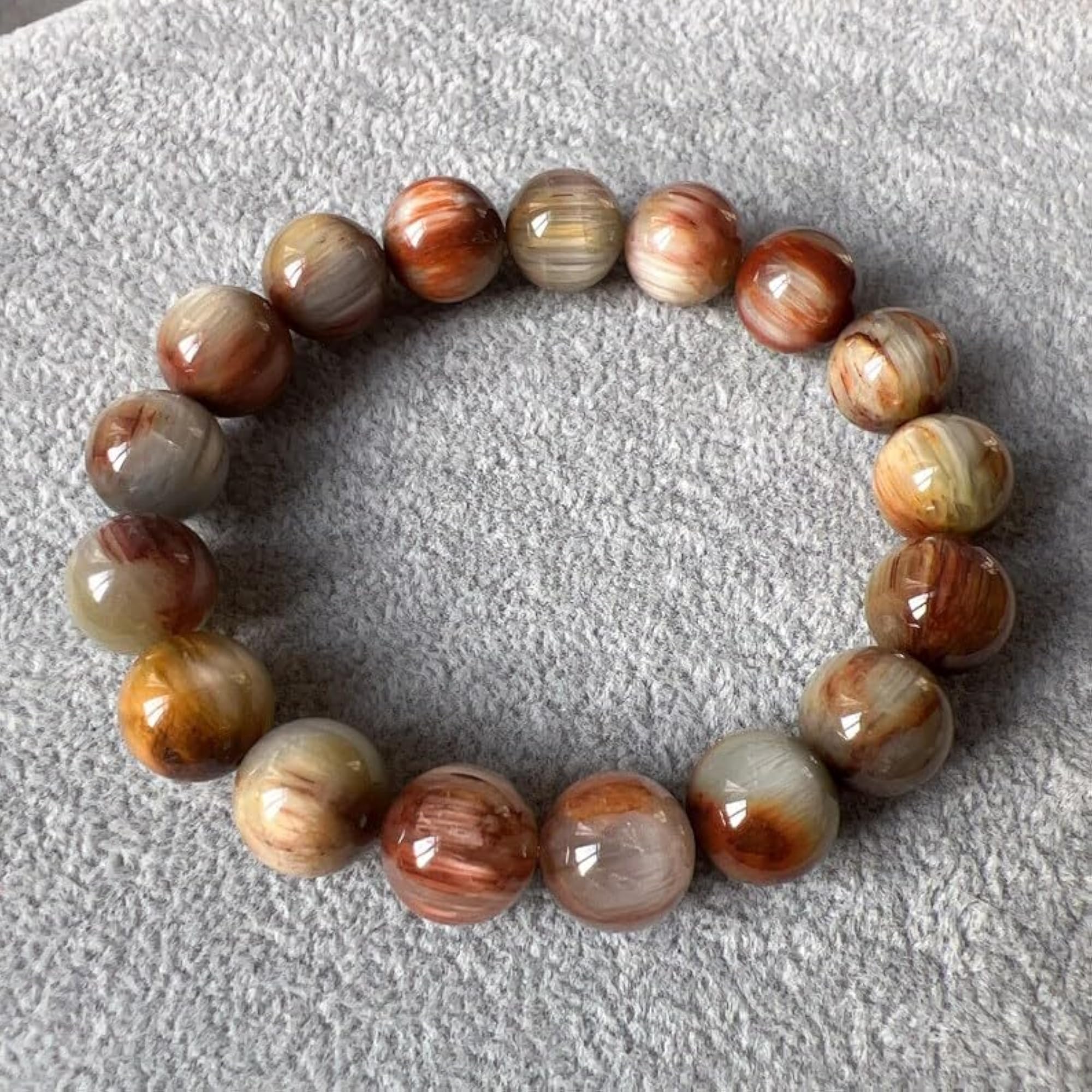 Unisex Natural Rutilated Quartz 12mm Round Bead Stretchable Bracelet