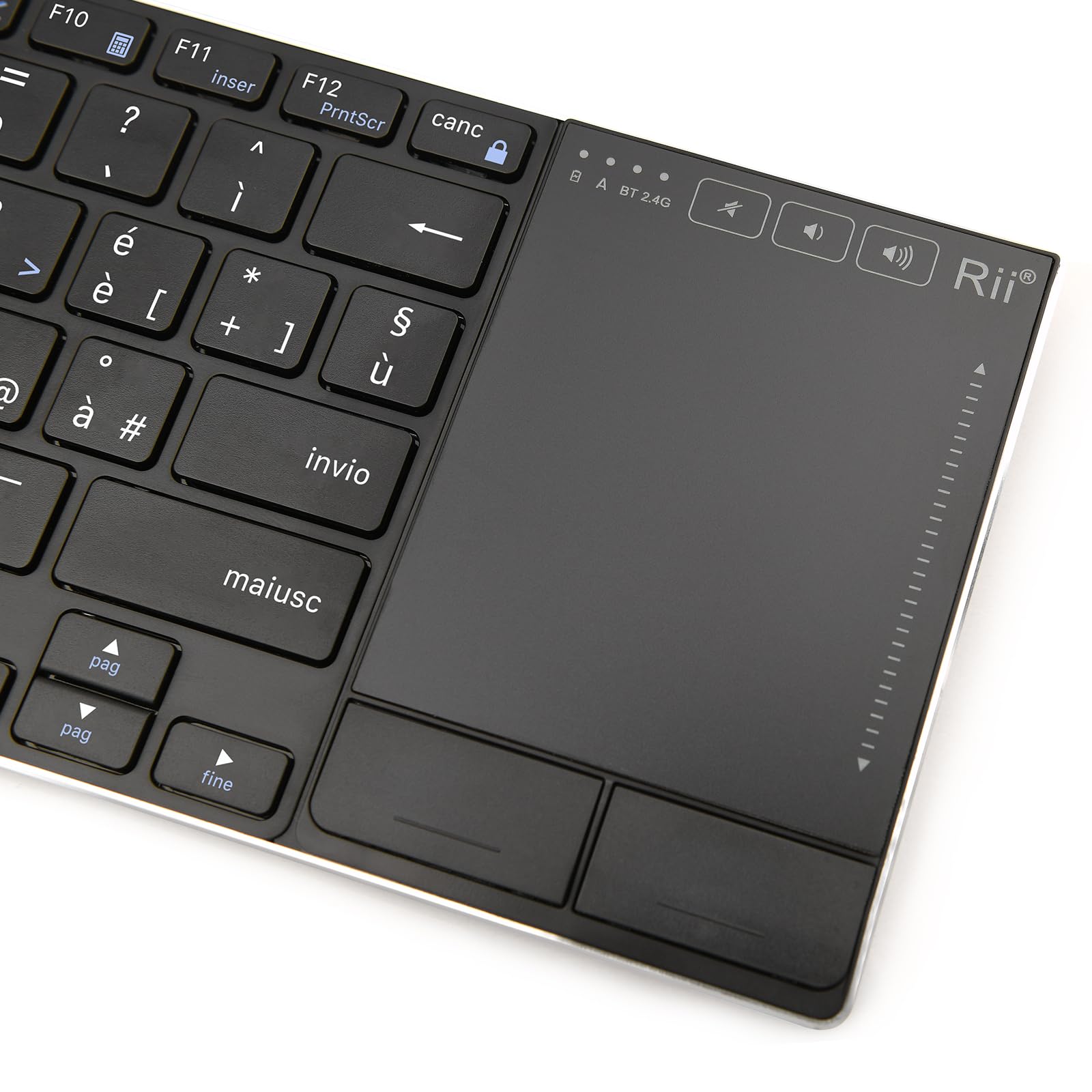 Rii Mini i22S Wireless + Bluetooth - Tastiera compatta e sottile con ampio mouse touchpad, compatibile con Smart TV, TV Box, Tablet, Smartphone, Console, PC, Fire TV, Raspberry