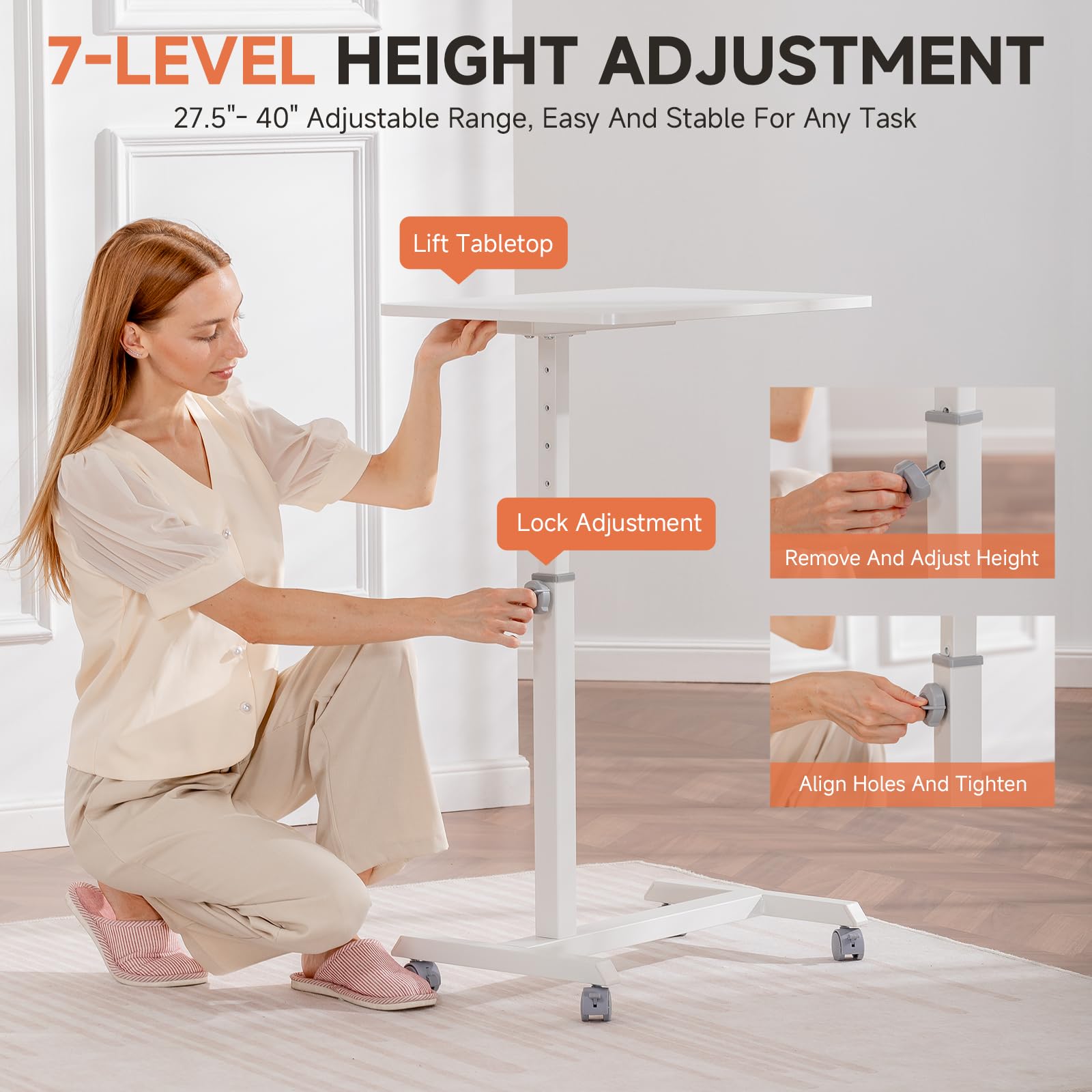 GTPLAYER Mobile Small Standing Desk Sit Stand Portable Rolling Laptop Desk with Lockable Wheels Adjustable Height Overbed Bedside — view 5