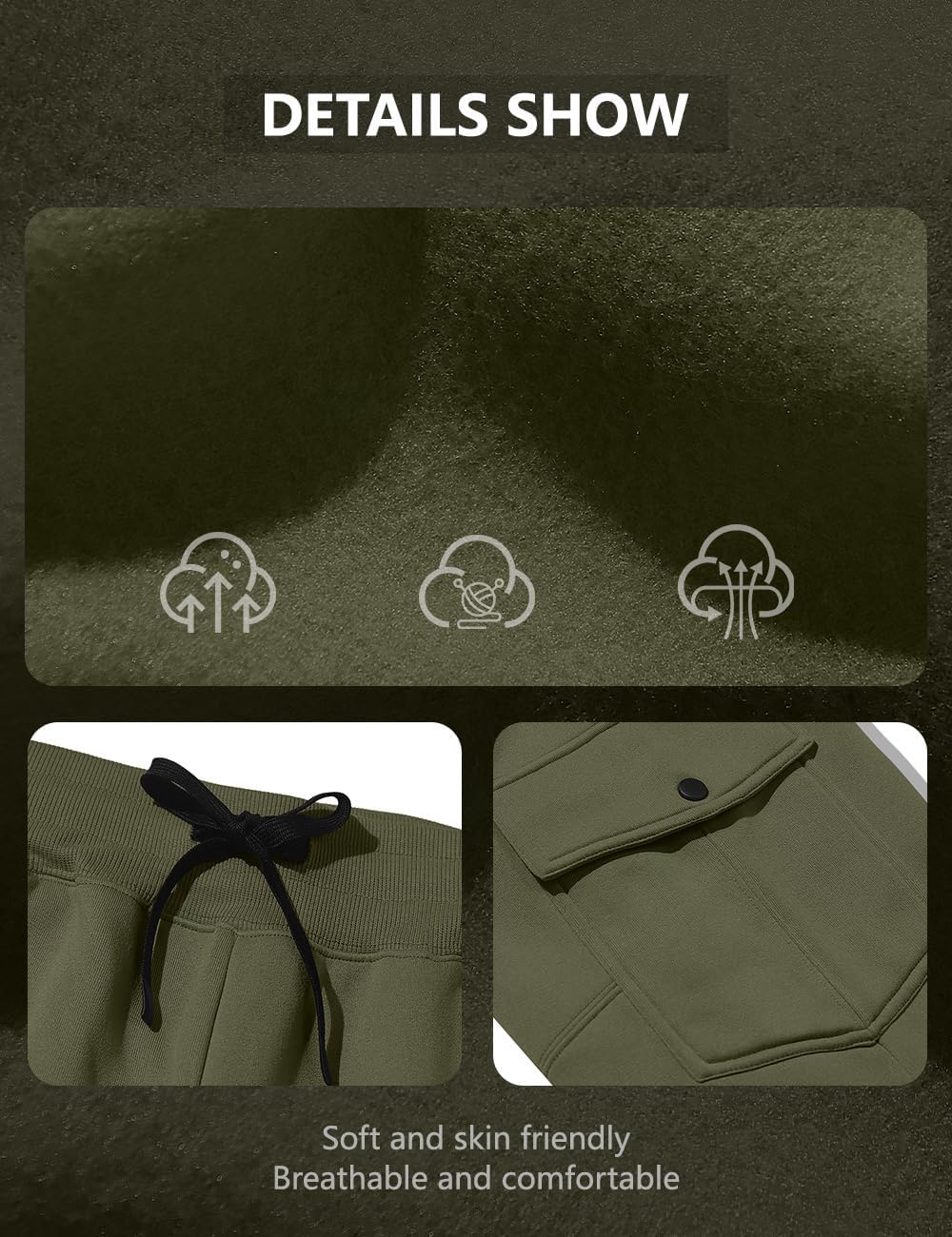 Men's Casual Cargo Sweatpants Fleece Lined Workout Joggers Athletic Drawstring Pants with Multi Pockets - Image 6