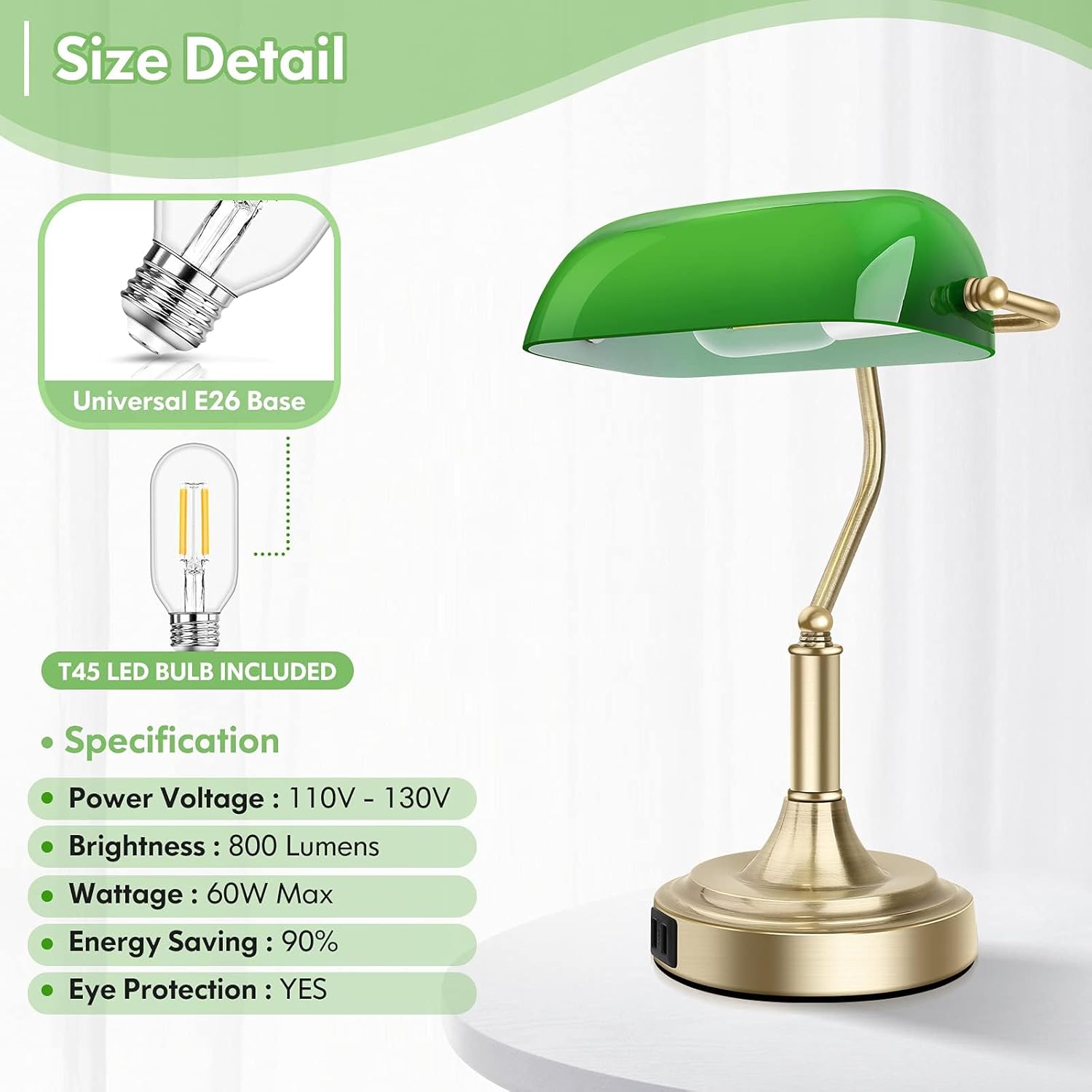 Bankers Lamp with USB Ports, Touch Control Green Sri Lanka Ubuy